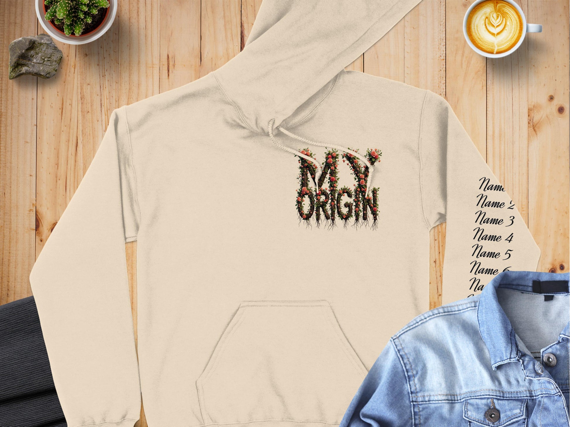My Origin Floral Text Design Beige Hoodie product