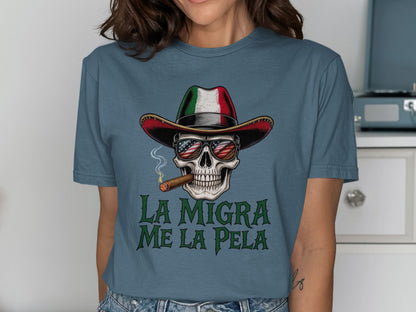 La Migra Me La Pela Skull with Cigar Graphic product type