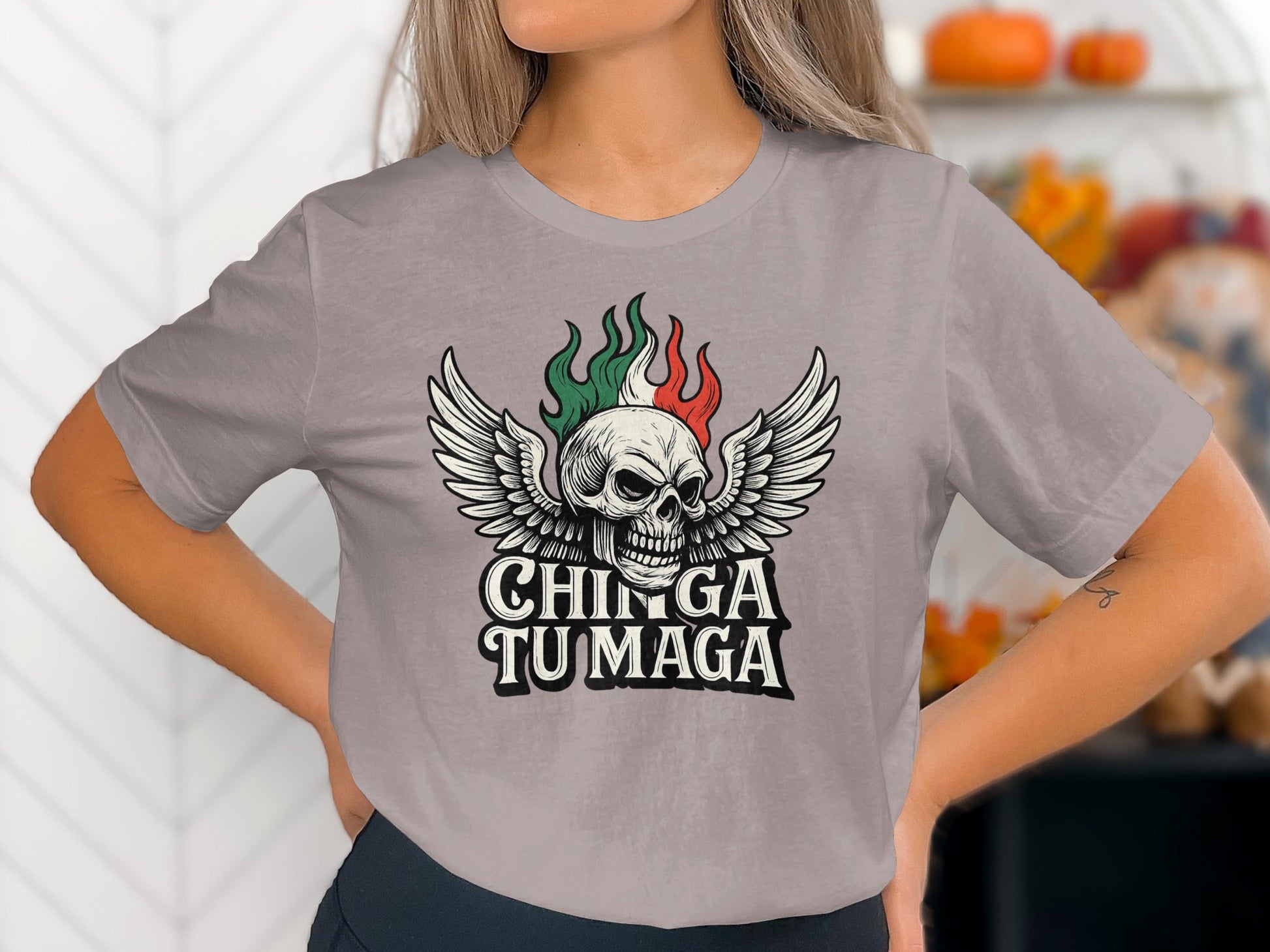 Chinga Tu Maga Skull with Wings Graphic T-shirt
