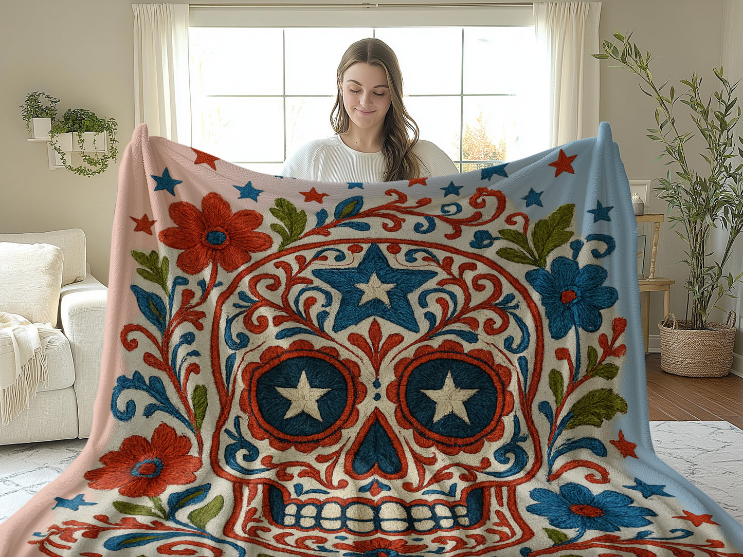 Colorful Floral Sugar Skull Design Blanket product