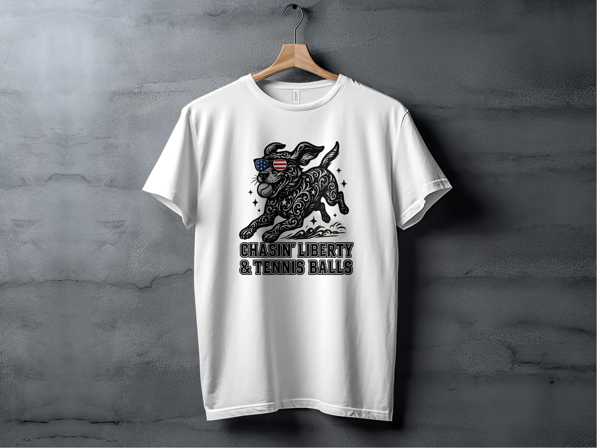 Patriotic Dog Chasin' Liberty & Tennis Balls T-Shirt product