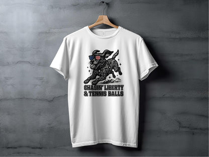Patriotic Dog Chasin' Liberty & Tennis Balls T-Shirt product