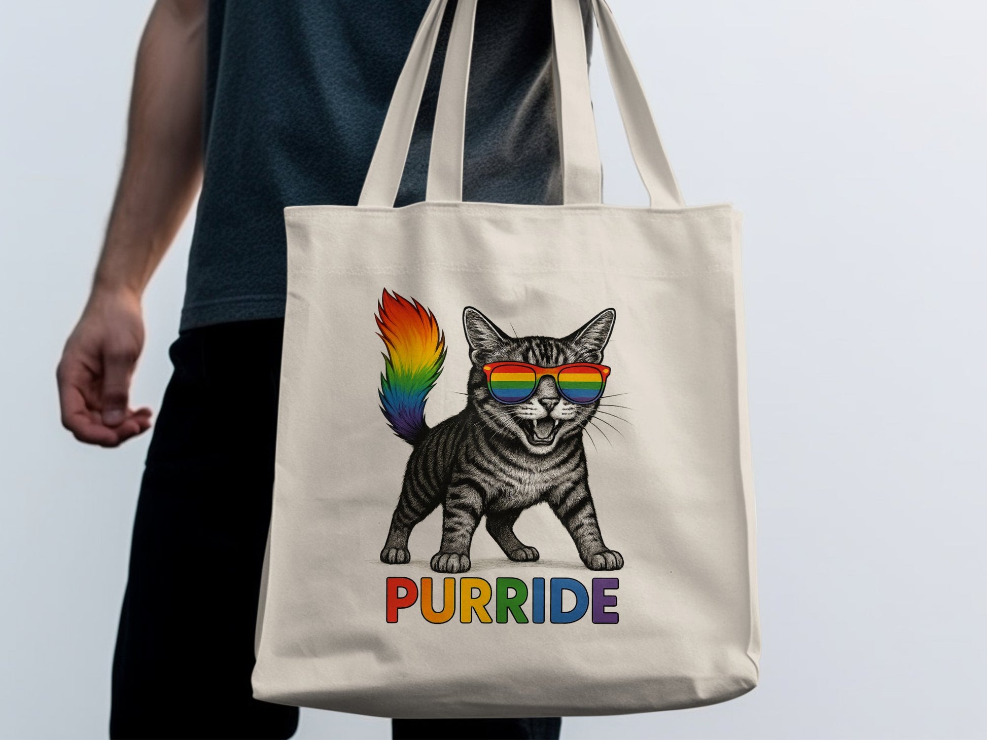 PURRIDE Rainbow Cat Tote Bag Design accessory product