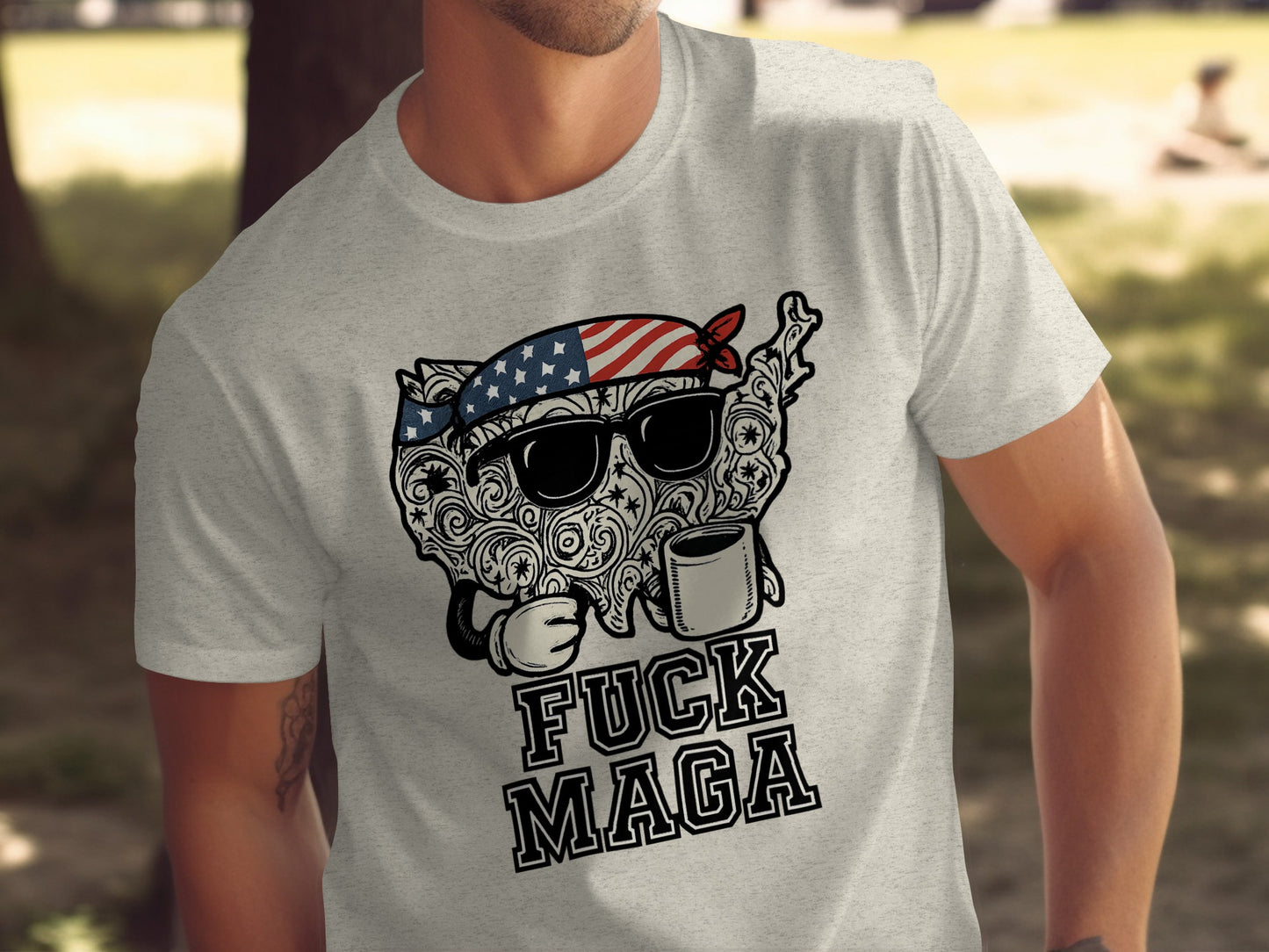 Patriotic Skull With Coffee Saying F*ck MAGA Shirt product