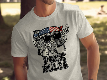 Patriotic Skull With Coffee Saying F*ck MAGA Shirt product