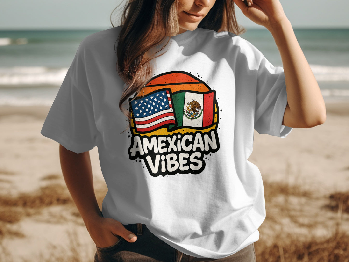 Amexican Vibes USA Mexico Flags Graphic T-Shirt product