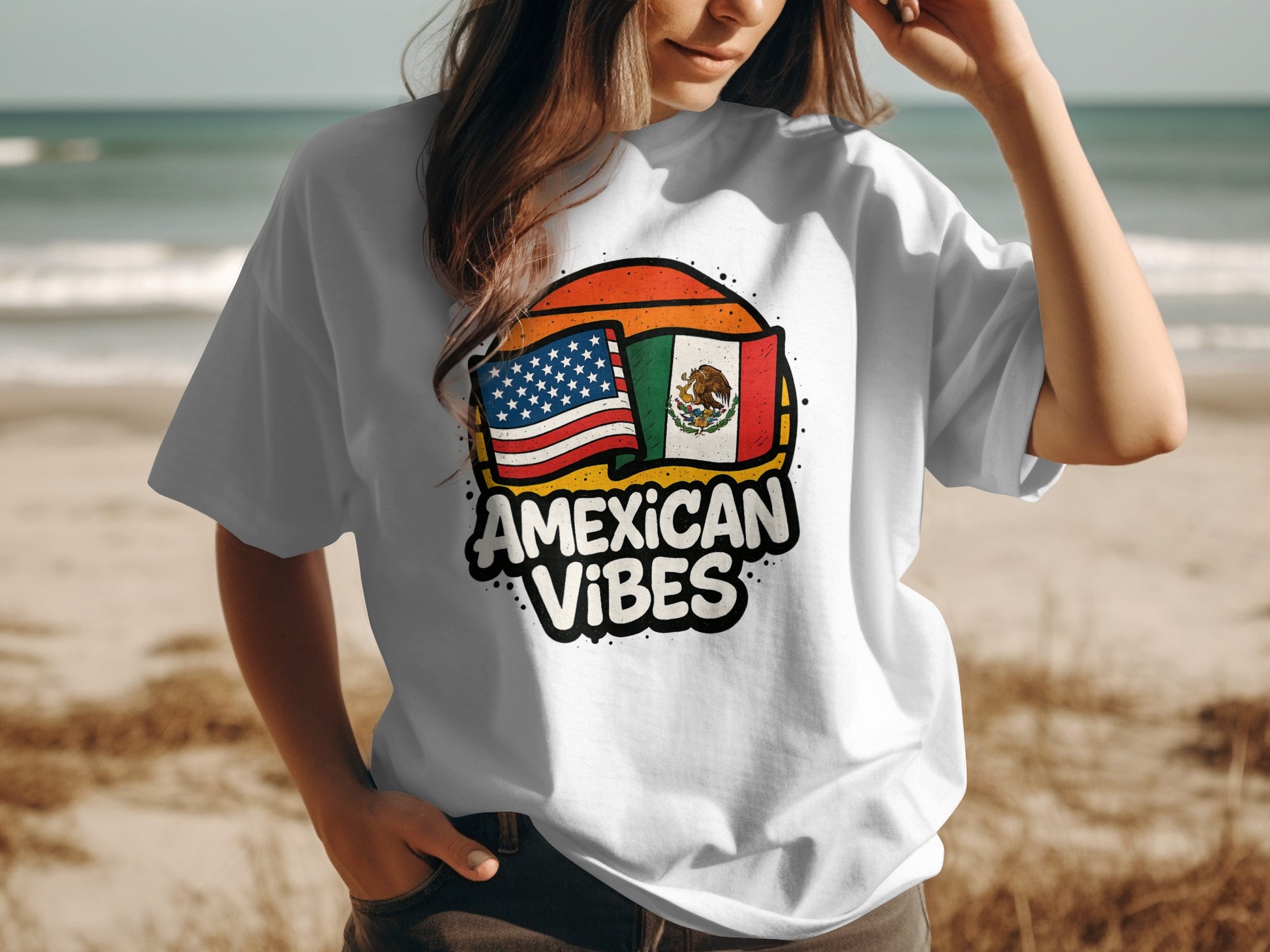 Amexican Vibes USA Mexico Flags Graphic T-Shirt product