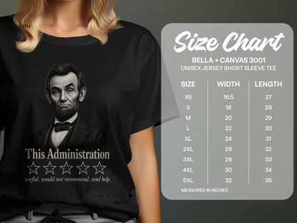 T-shirt with Abraham Lincoln graphic and negative review text.