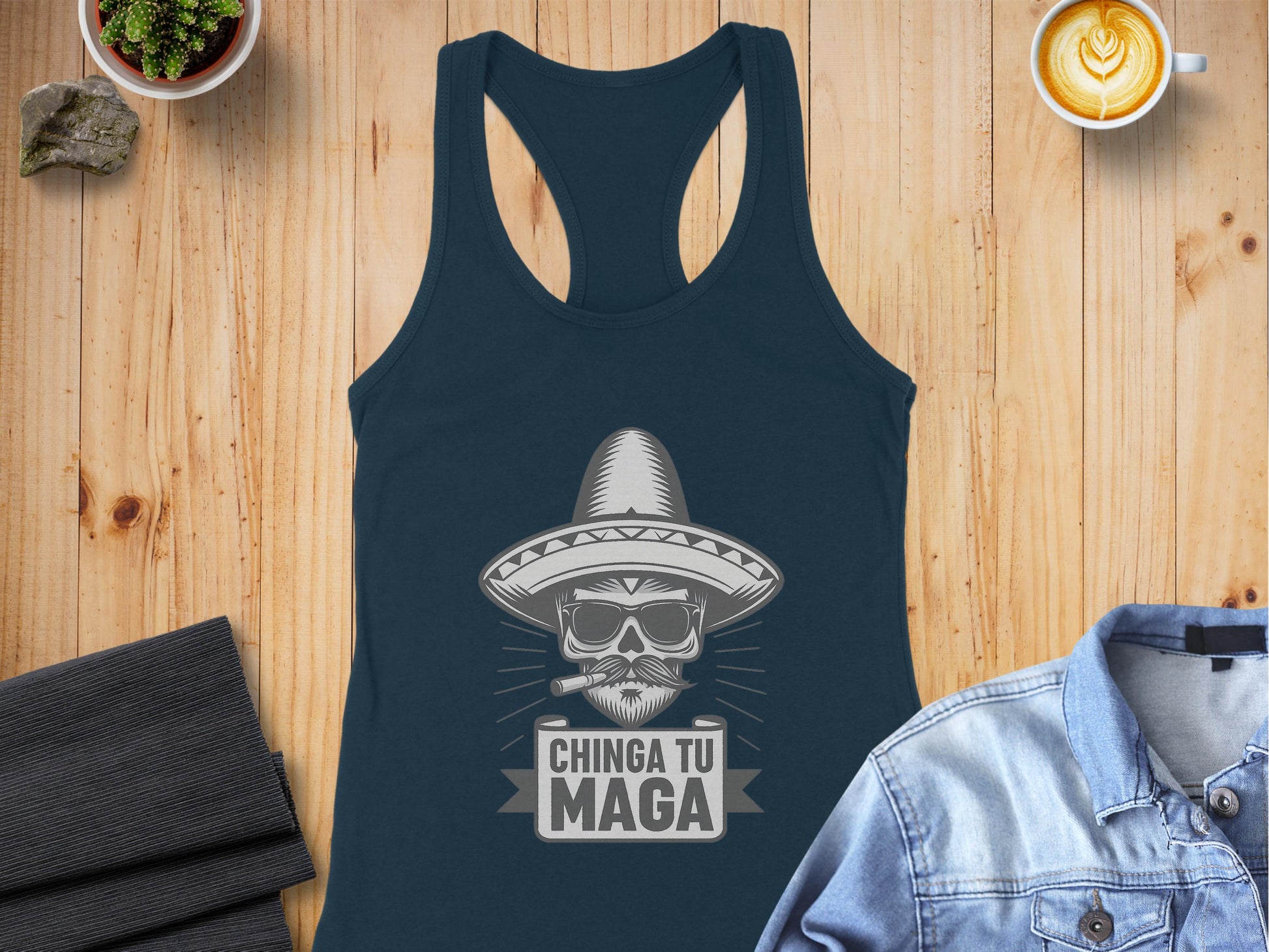 Chinga Tu Maga Graphic Blue Racerback Tank Top product
