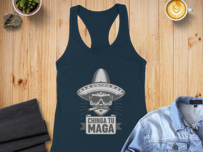 Chinga Tu Maga Graphic Blue Racerback Tank Top product