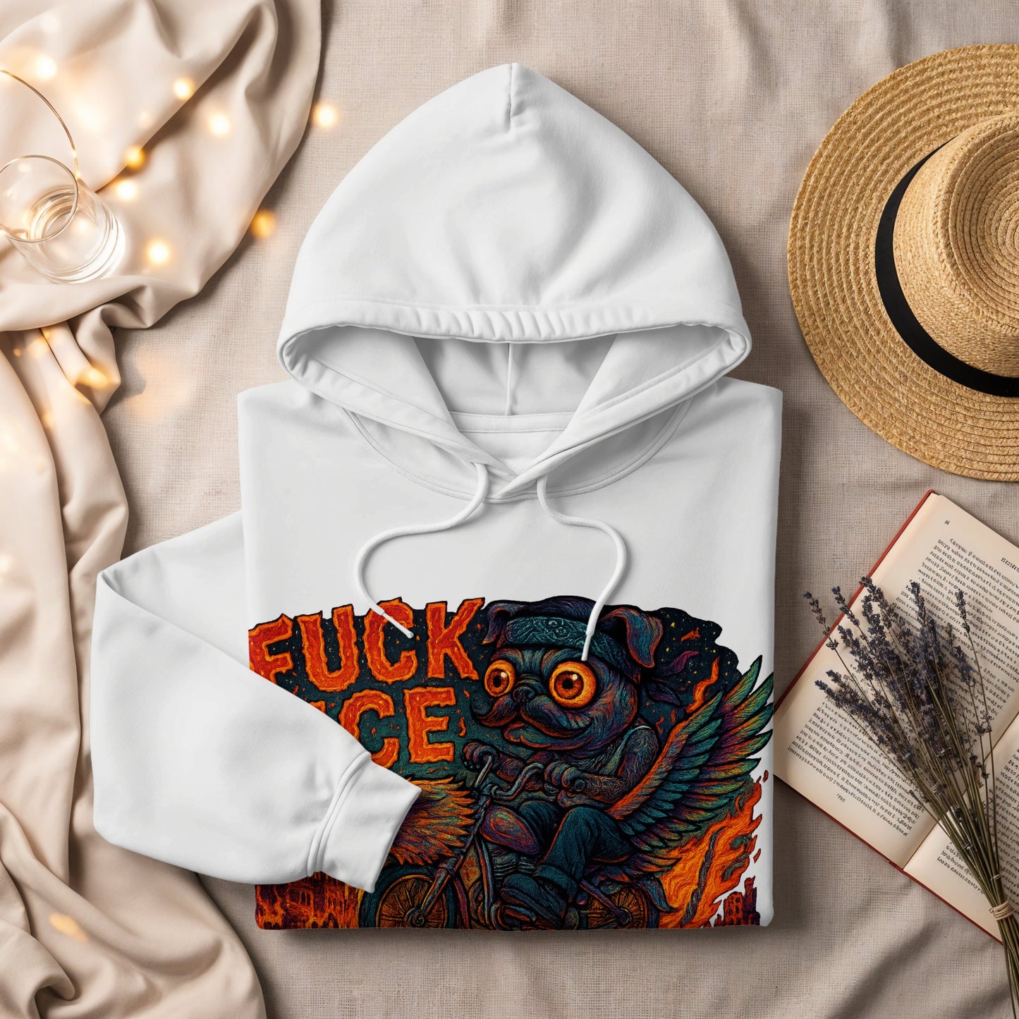 Pug Design Fuck Space White Hoodie Product