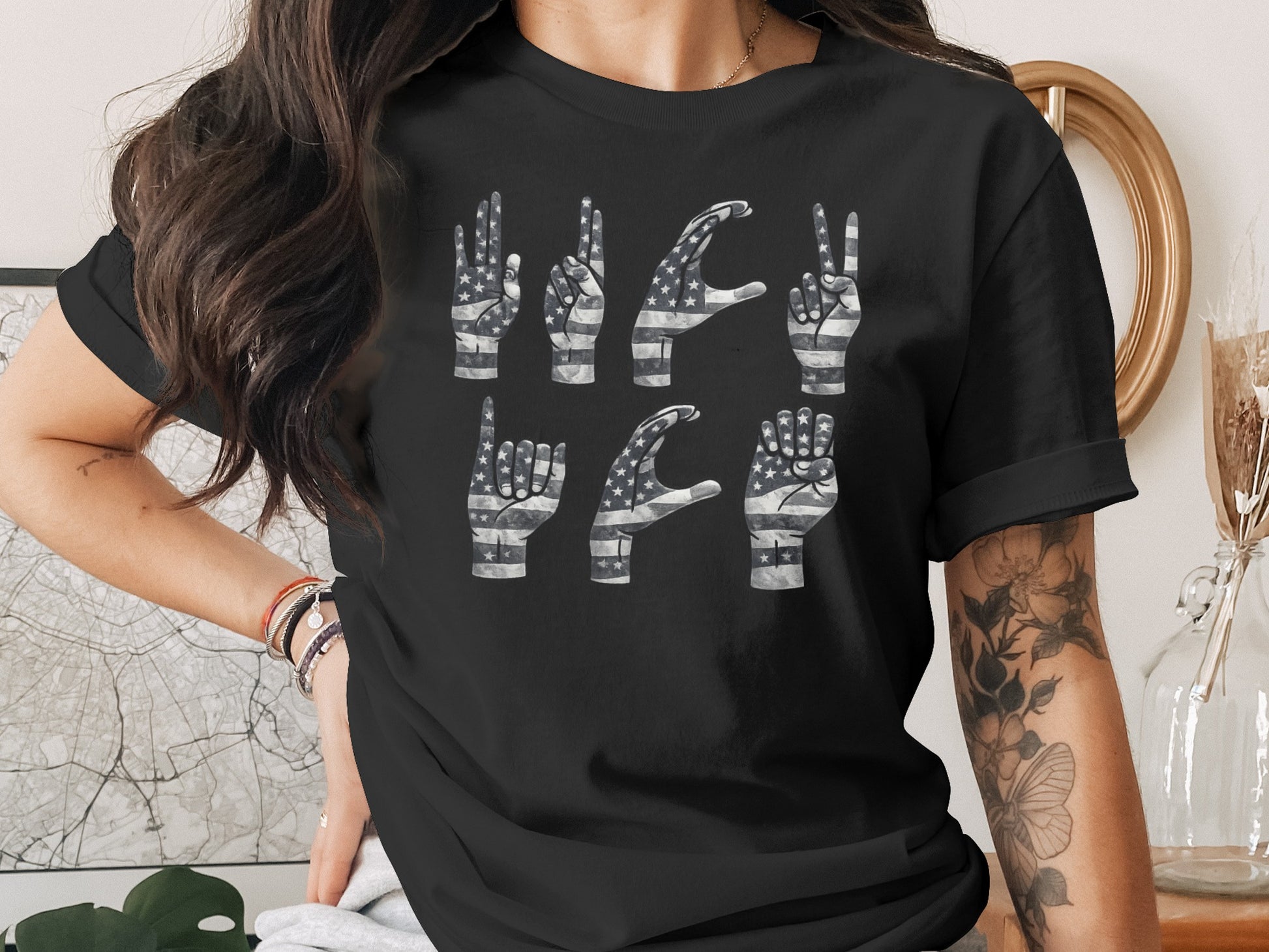 American Sign Language Patriotic Graphic Tee