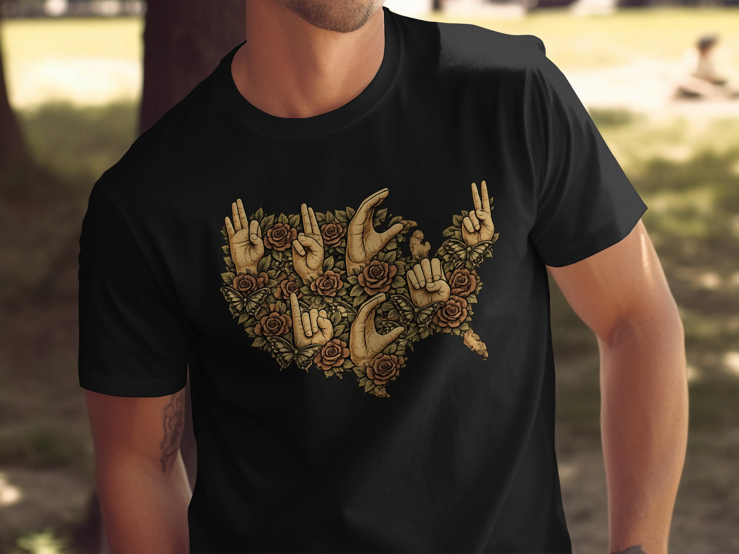 Unique Sign Language Map Design Short Sleeve Shirt