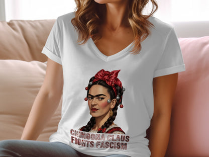 Chingona Claus Fights Fascism Statement T-shirt