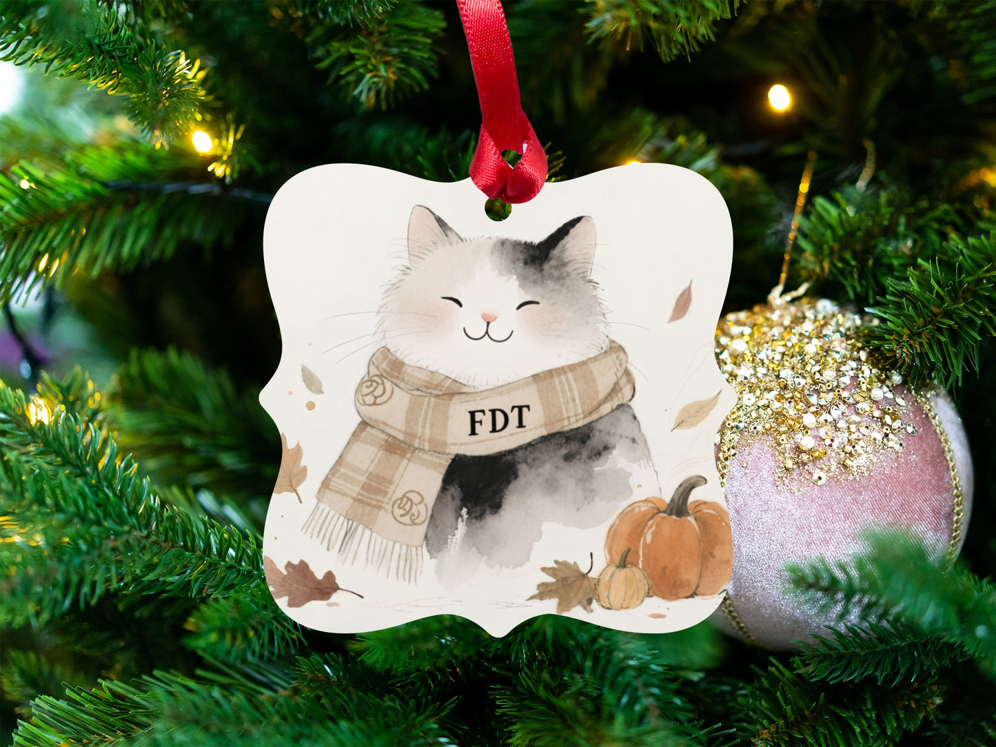 Cute Cat with Scarf Christmas Tree Ornament