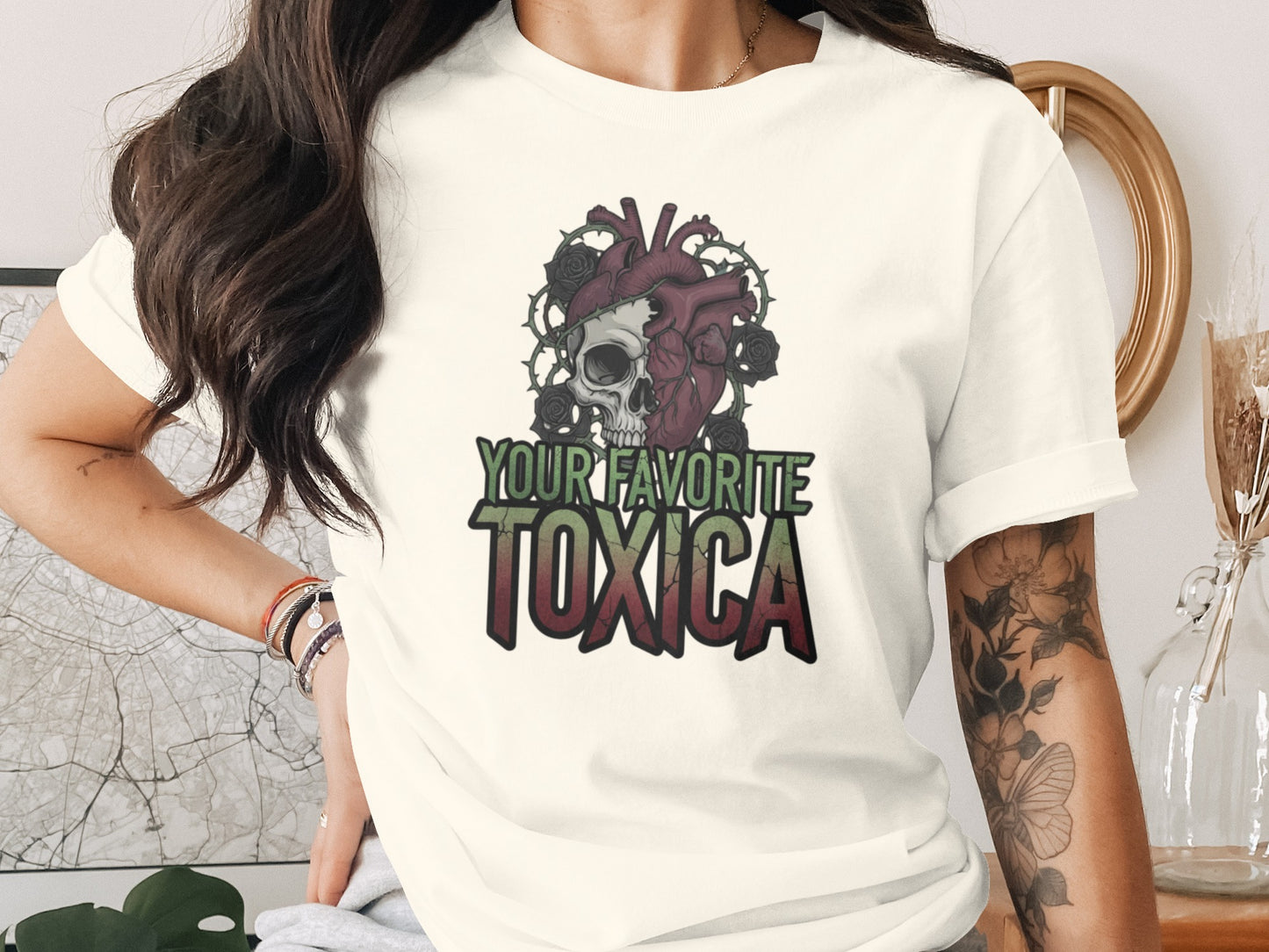 Your Favorite Toxica Heart and Skull Graphic T-Shirt