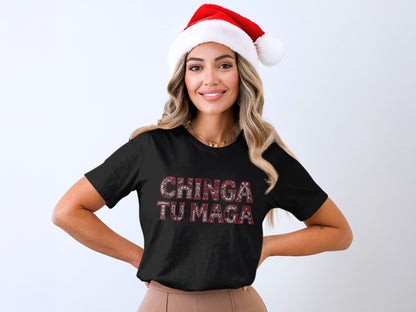 Chinga Tu Maga Christmas Santa Hat Graphic Tee