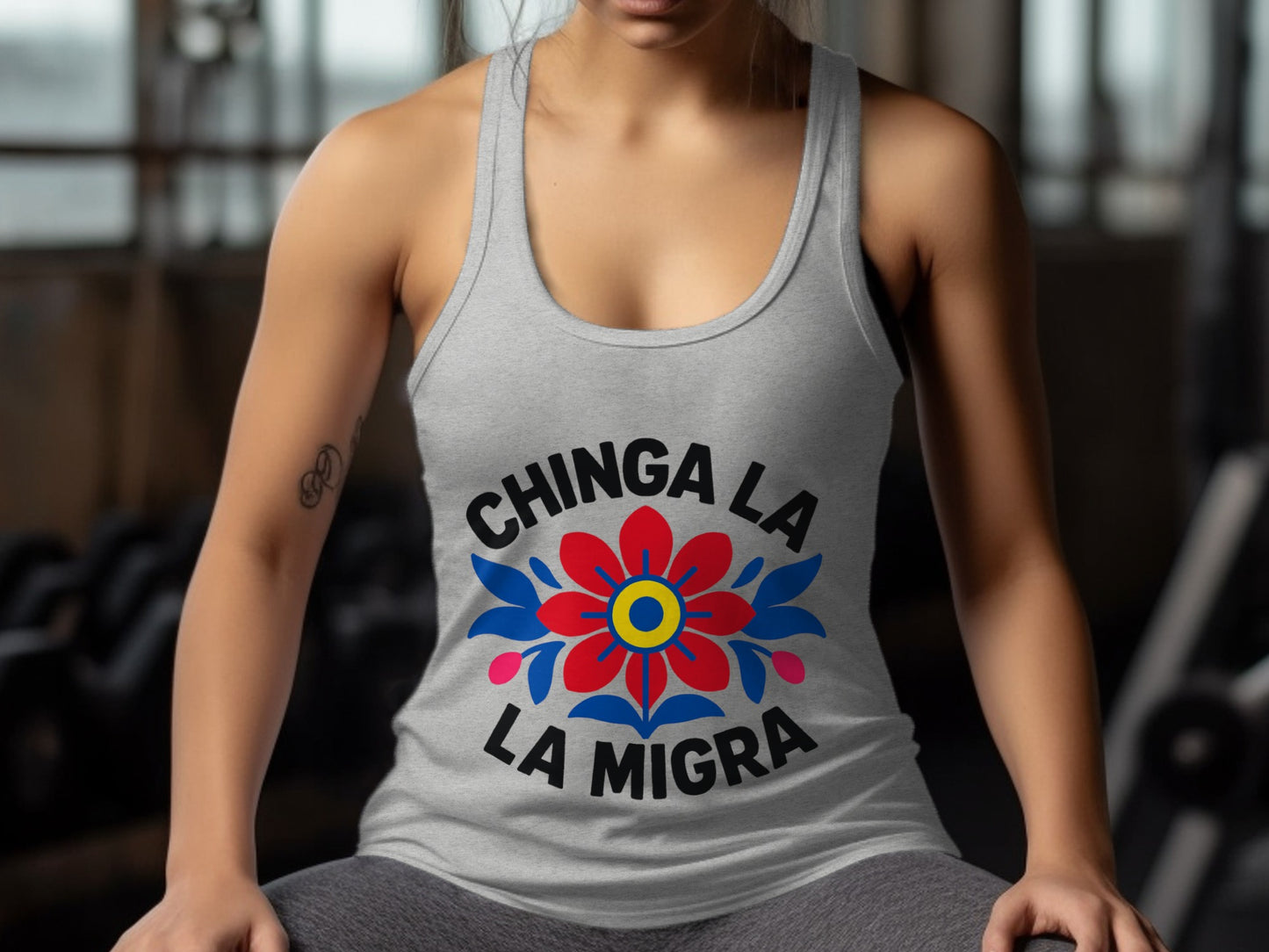 Chinga La Migra Floral Design Tank Top Product