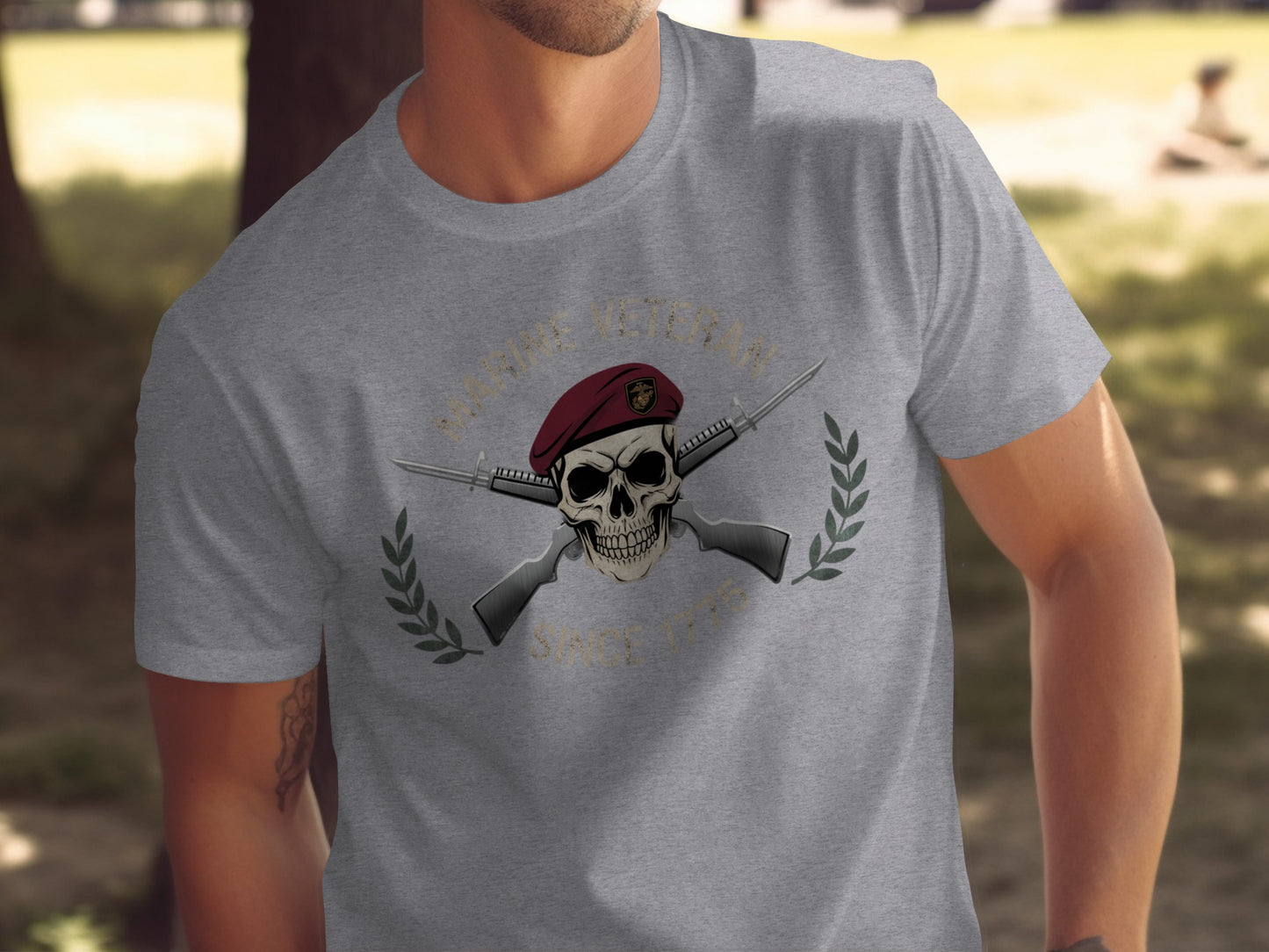 Marine Veteran Skull Badge Graphic T-Shirt