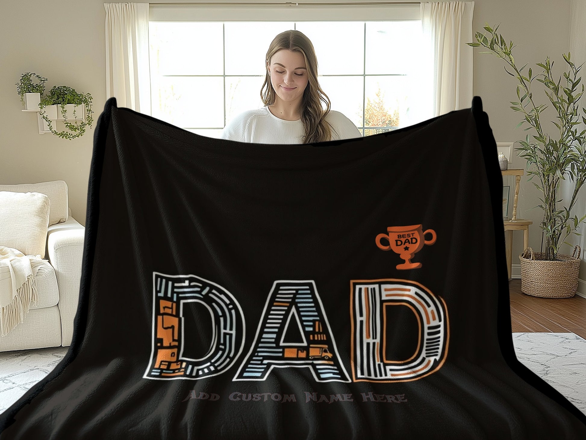 Personalized Best Dad Trophy Design Blanket product type