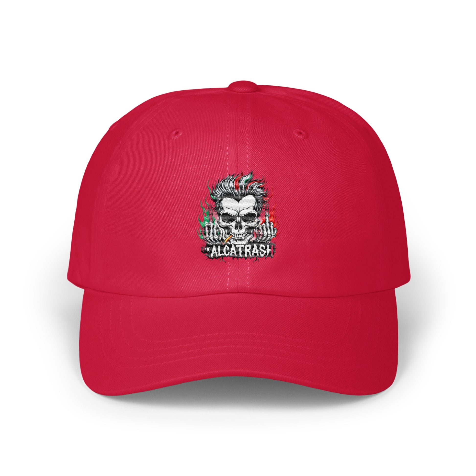 Edgy Alcatrash Skull Design Red Cap product type
