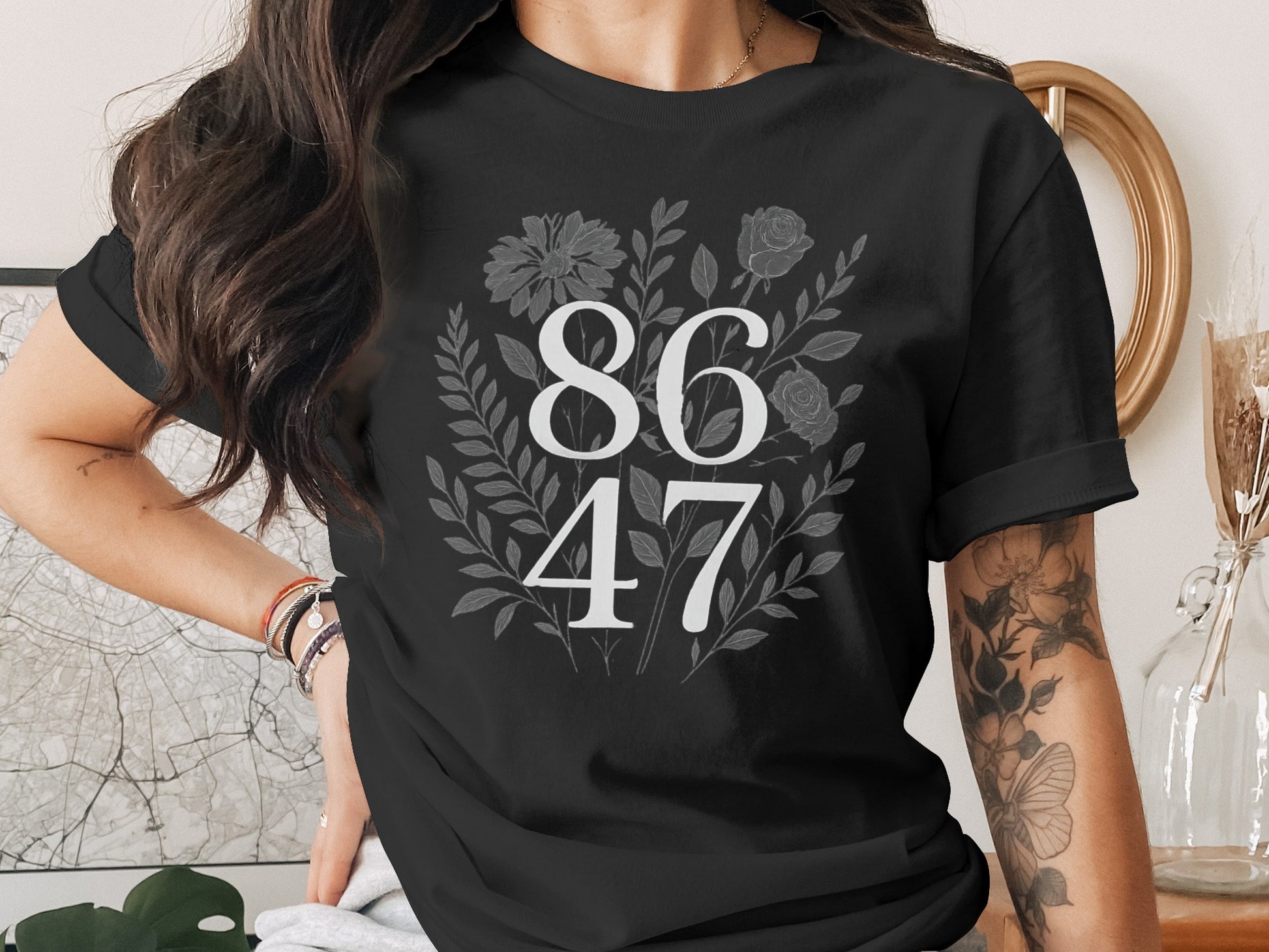 Floral Design Graphic Black T-Shirt product