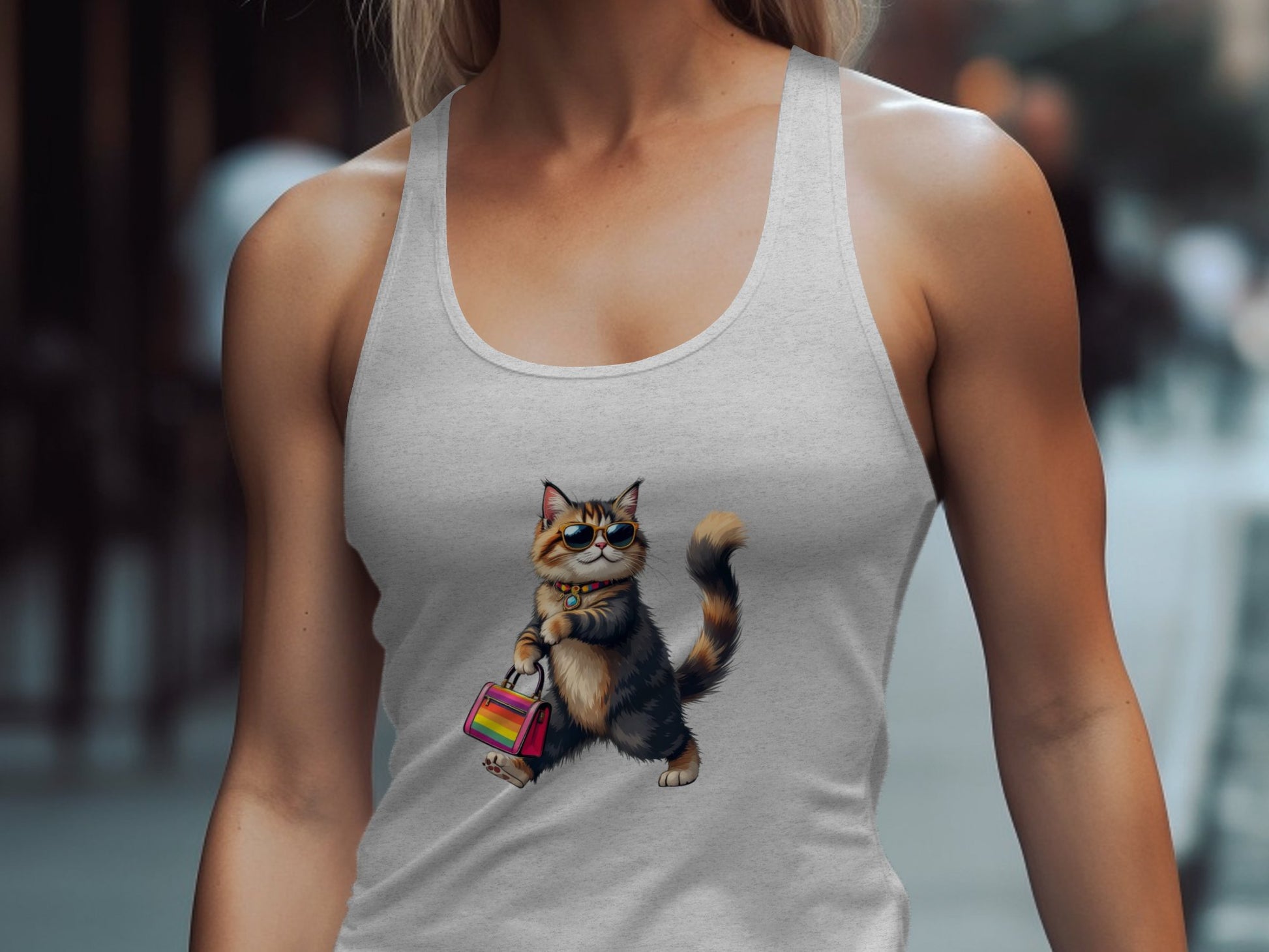 Fashionable Tank Top with Confident Cat Design product type