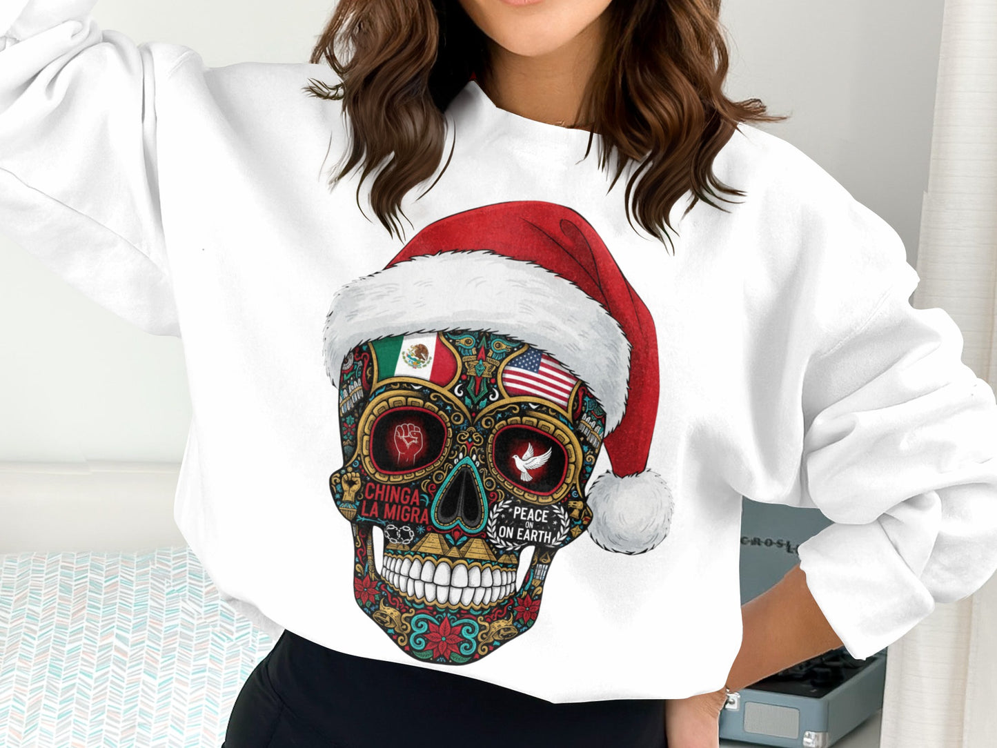 Festive Calavera Skull Design Christmas Sweatshirt
