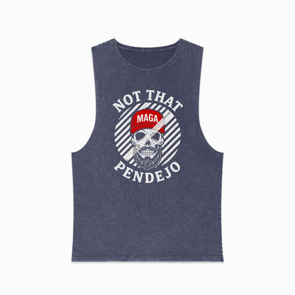 Muscle tee with skull, MAGA hat, and "NOT THAT PENDEJO" text.