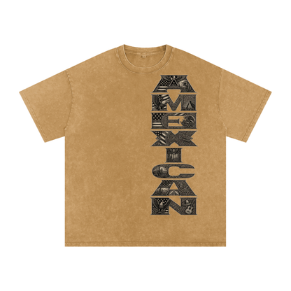 Amexican Pride Subtle FDT Design Snow Washed Oversized Cotton T-Shirt