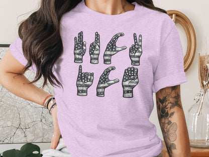 American Sign Language Hand Gestures Graphic T-shirt