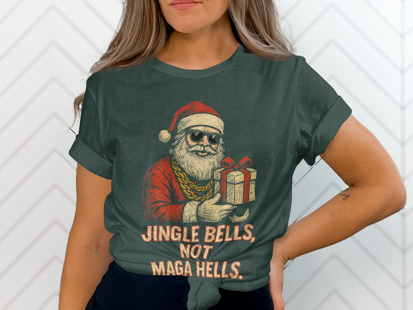 Jingle Bells Not Maga Hells Santa Claus Shirt