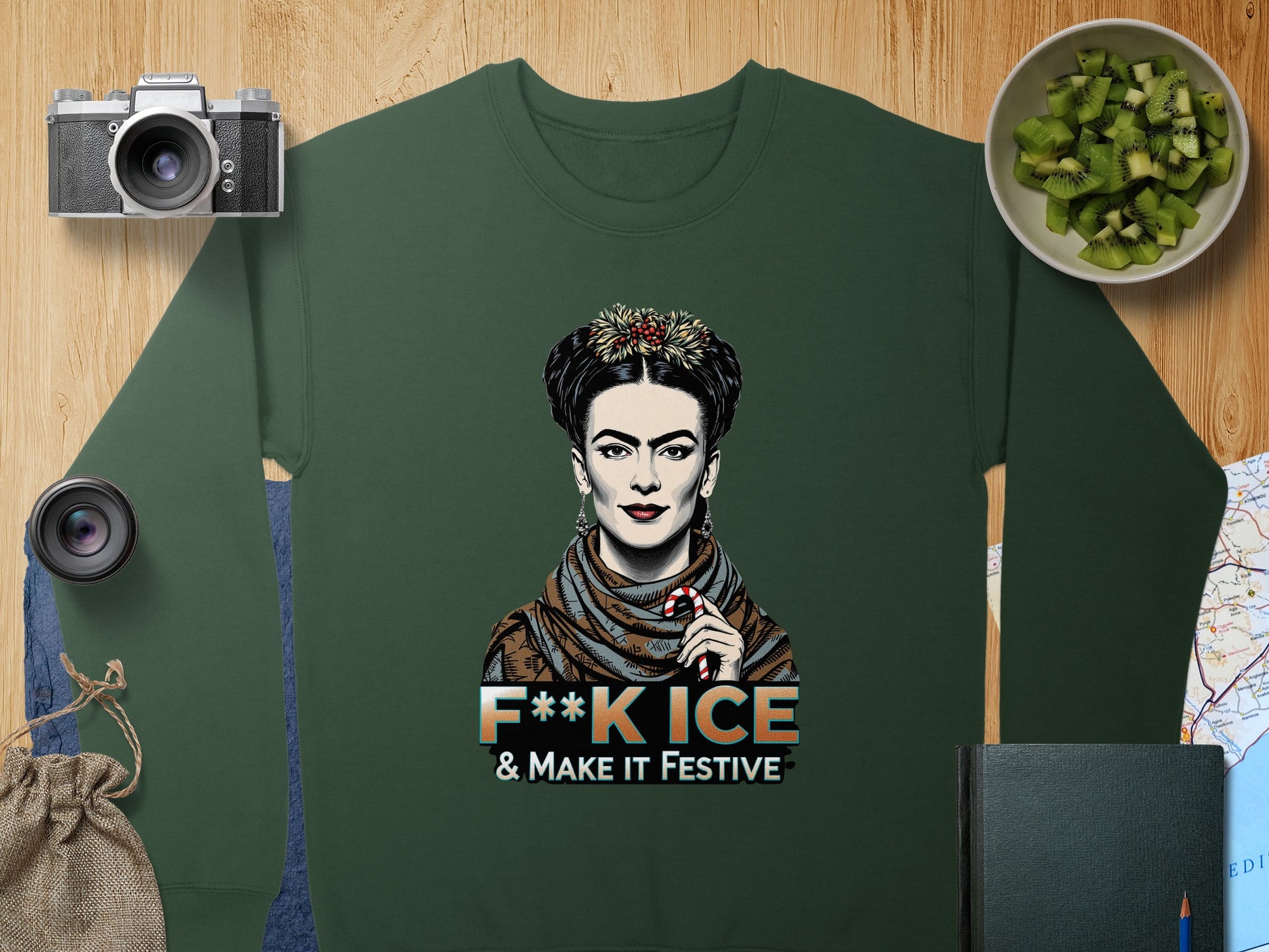 F**k ICE & Make It Festive Sweatshirt with Frida Design