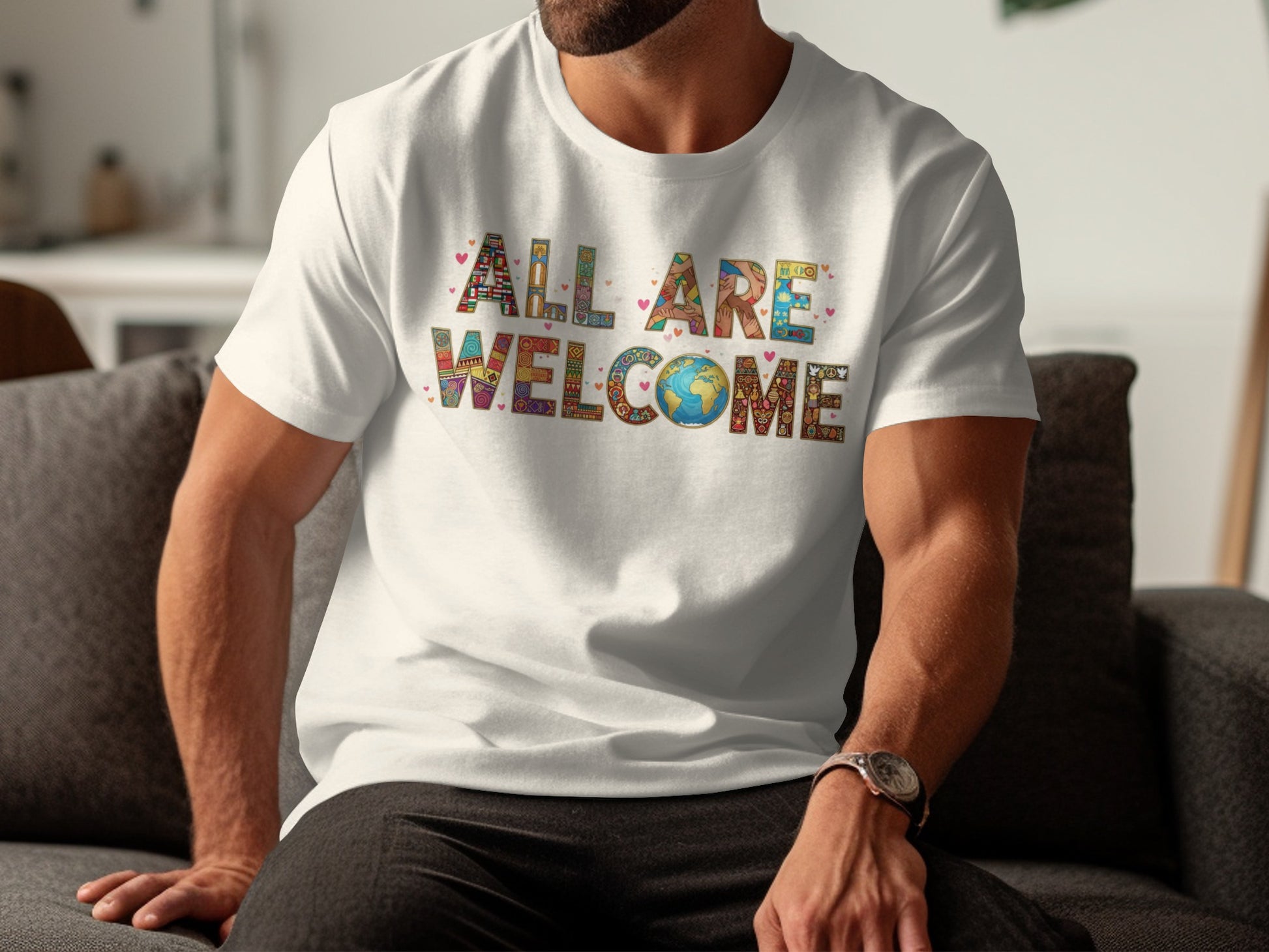 All Are Welcome Colorful Graphic Tee