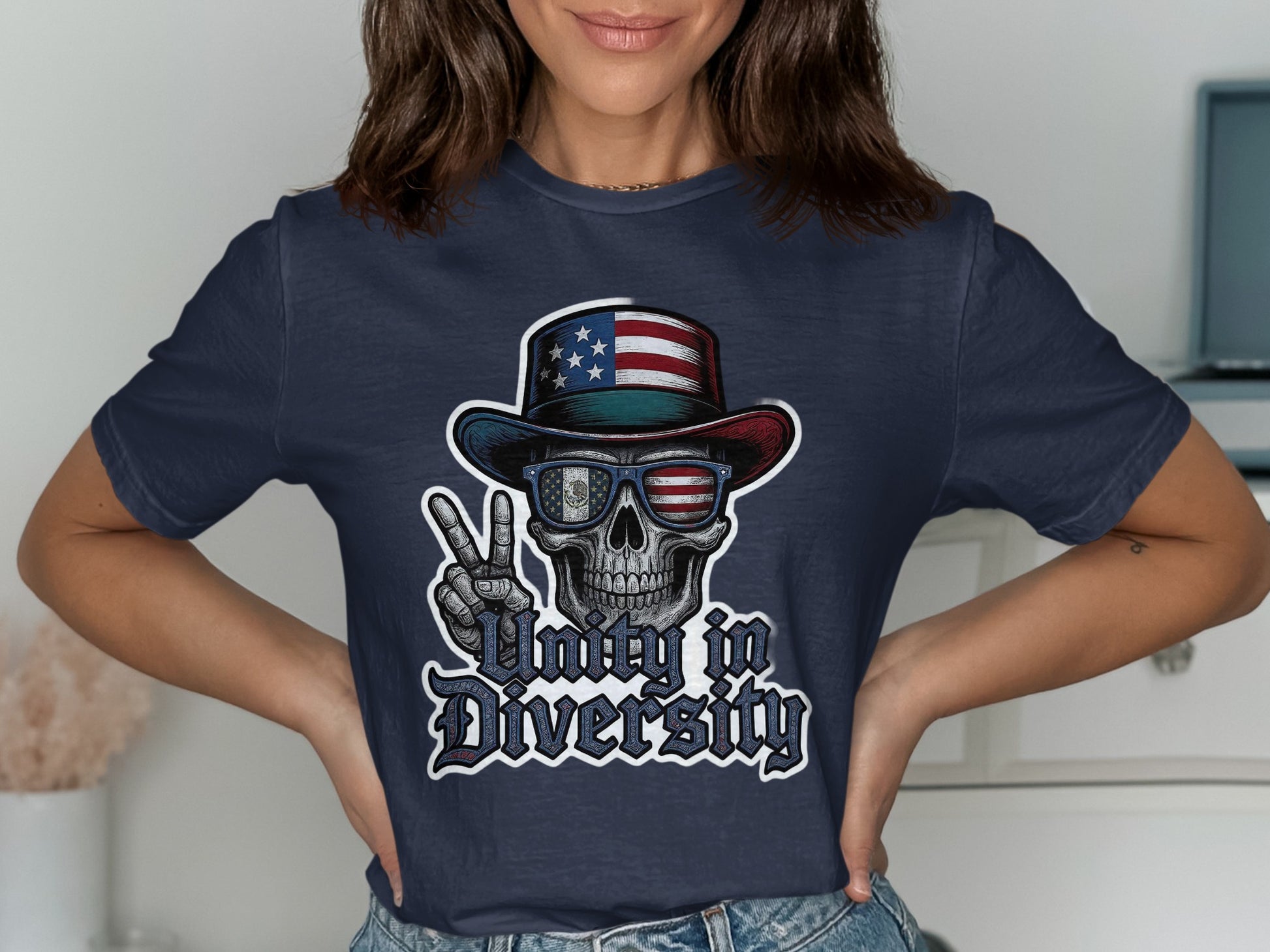 Unity in Diversity Patriotic Skull Graphic Tee Product