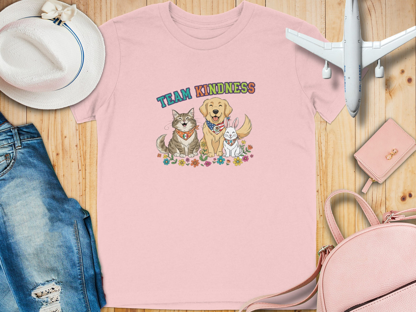Team Kindness Shirt with Adorable Pet Trio Design