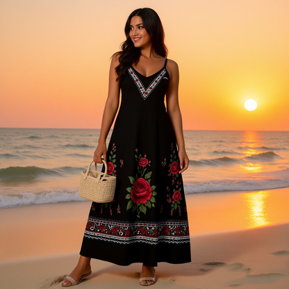 Viva Mexico All-Over Print Women's Elegant V-Neck Maxi Dress