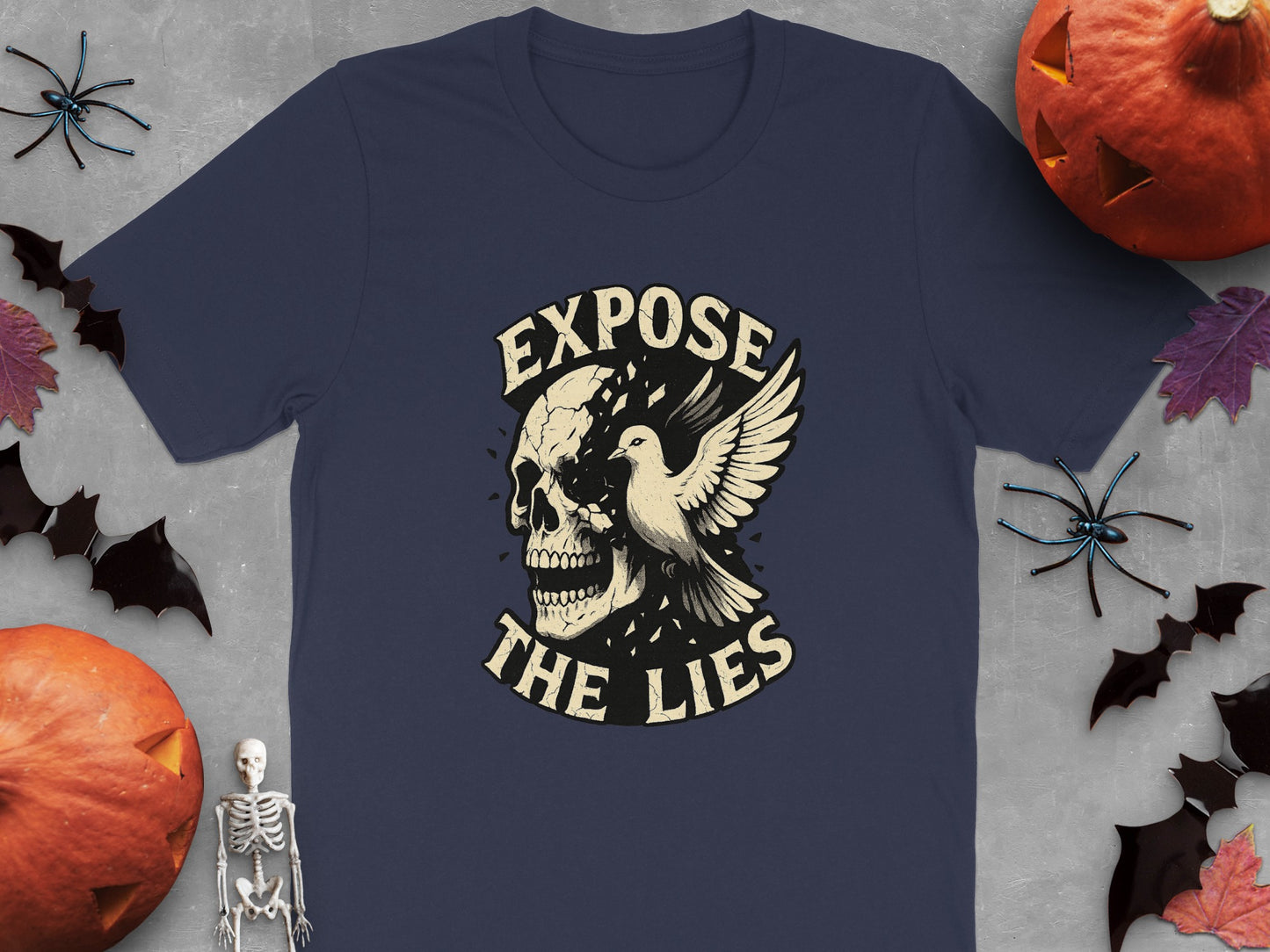 Expose The Lies Skull and Bird Graphic T-Shirt product