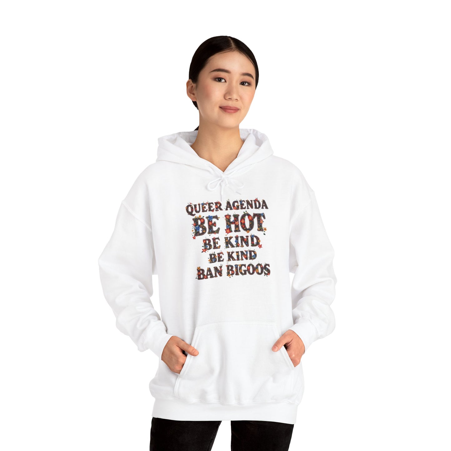 Pride Hoodie Queer Agenda Heavy Blend™ Hoodie - Be Hot, Be Kind, Ban Bigots