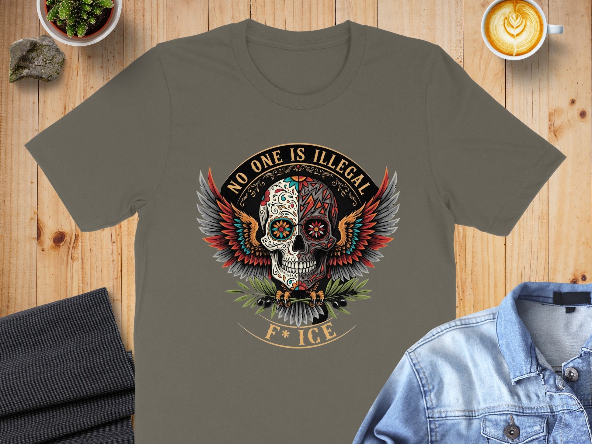 No One Is Illegal F* ICE Skull Wings T-Shirt product