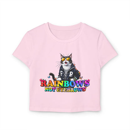 Rainbow Cat Women's Baby Tee - Fun & Playful Graphic T-Shirt
