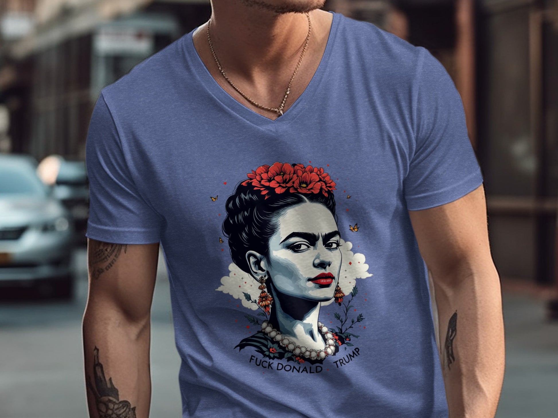 Frida Kahlo Inspired Graphic V-neck T-Shirt