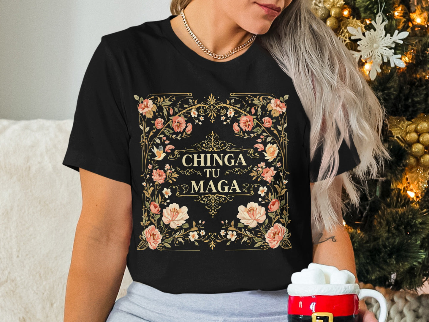 Decorative Chinga Tu Maga Floral Ornamented T-Shirt