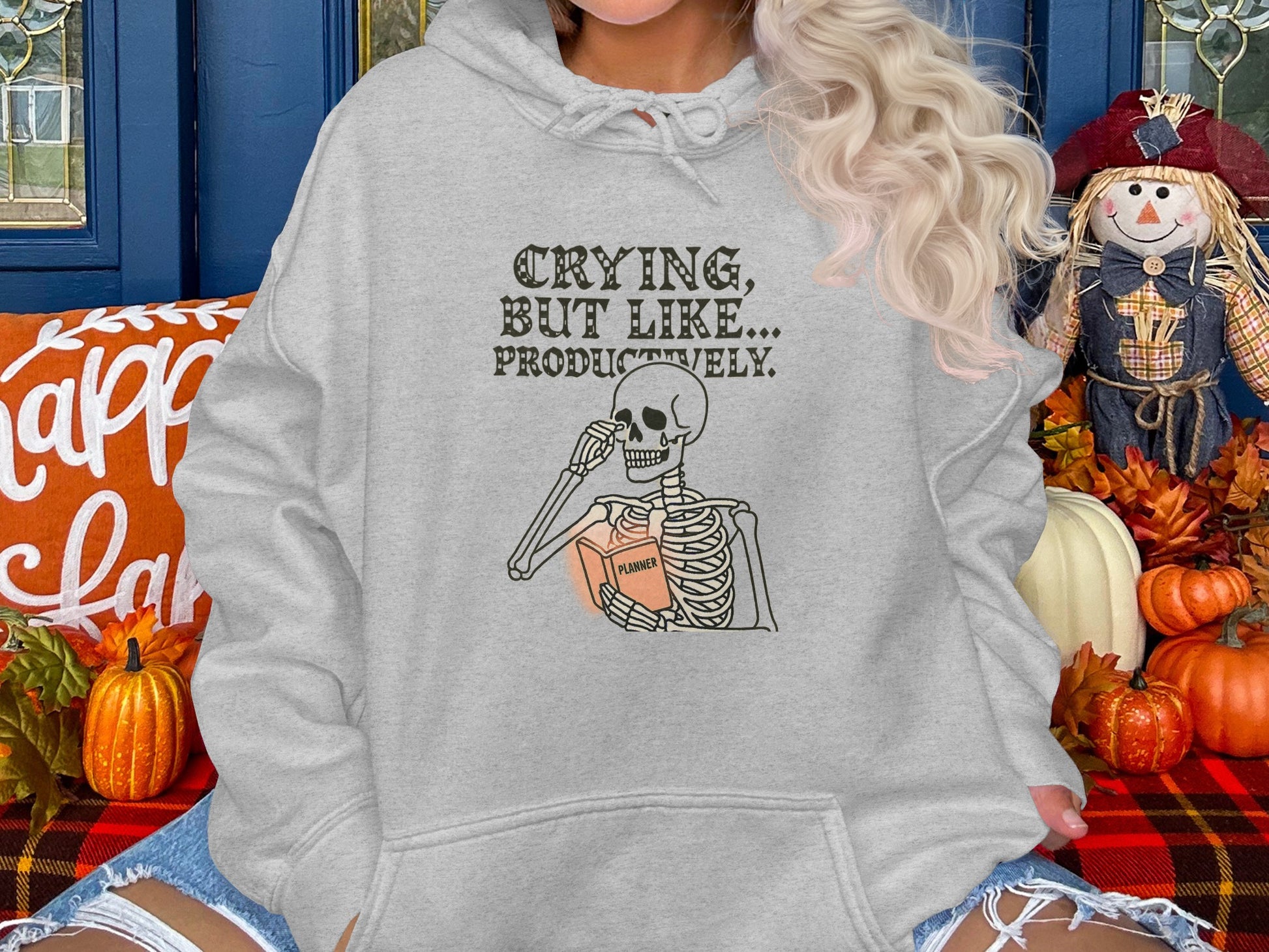 Crying But Like Productively Printed Hoodie product