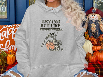 Crying But Like Productively Printed Hoodie product
