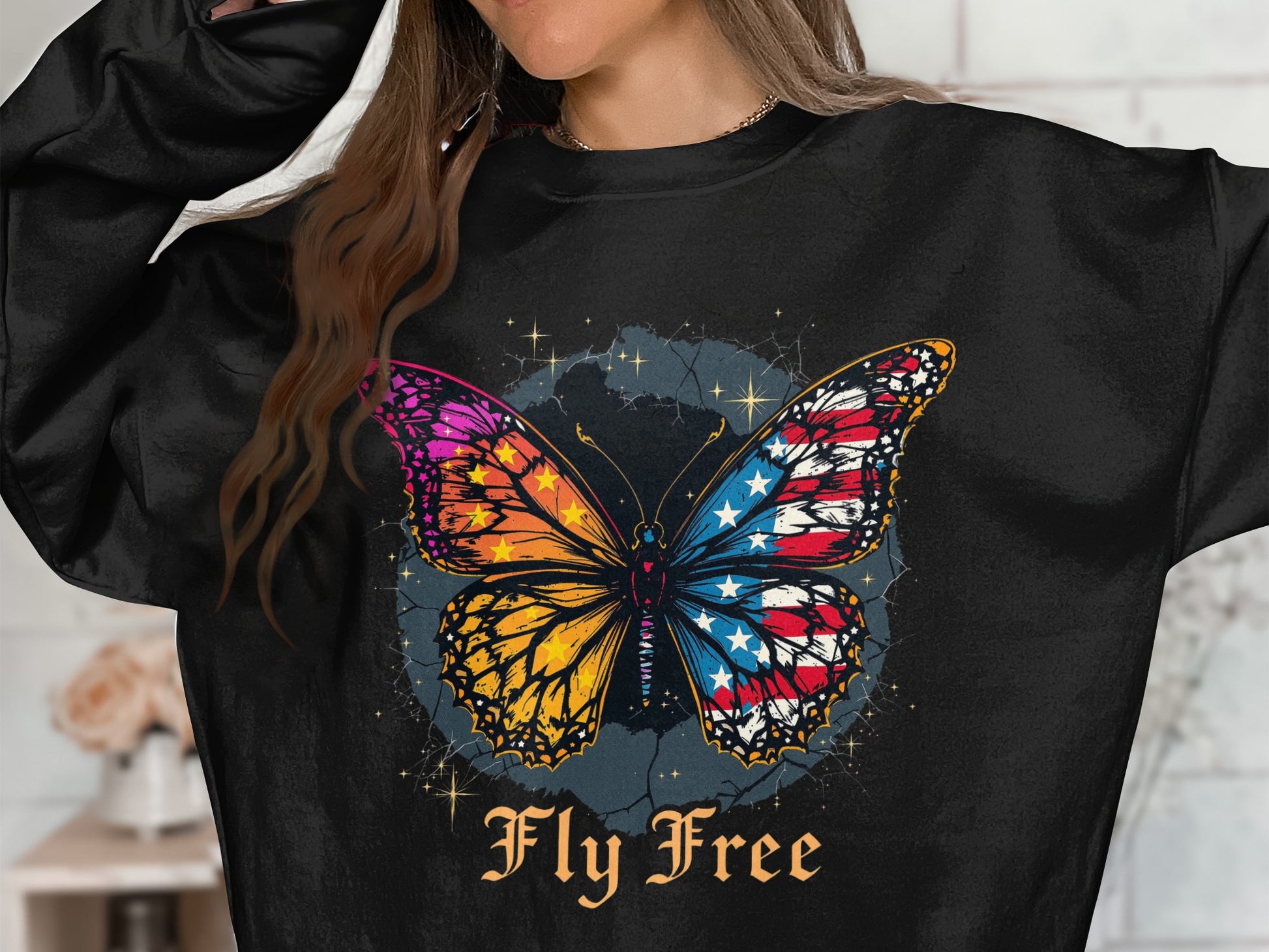 Fly Free Butterfly Print Sweatshirt Product