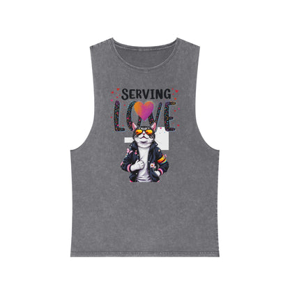 Serving Love Unisex Stonewash Tank Top - Trendy Summer Apparel for Warm Days