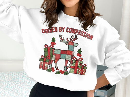 Festive Sweater with Colorful Reindeer Present Design