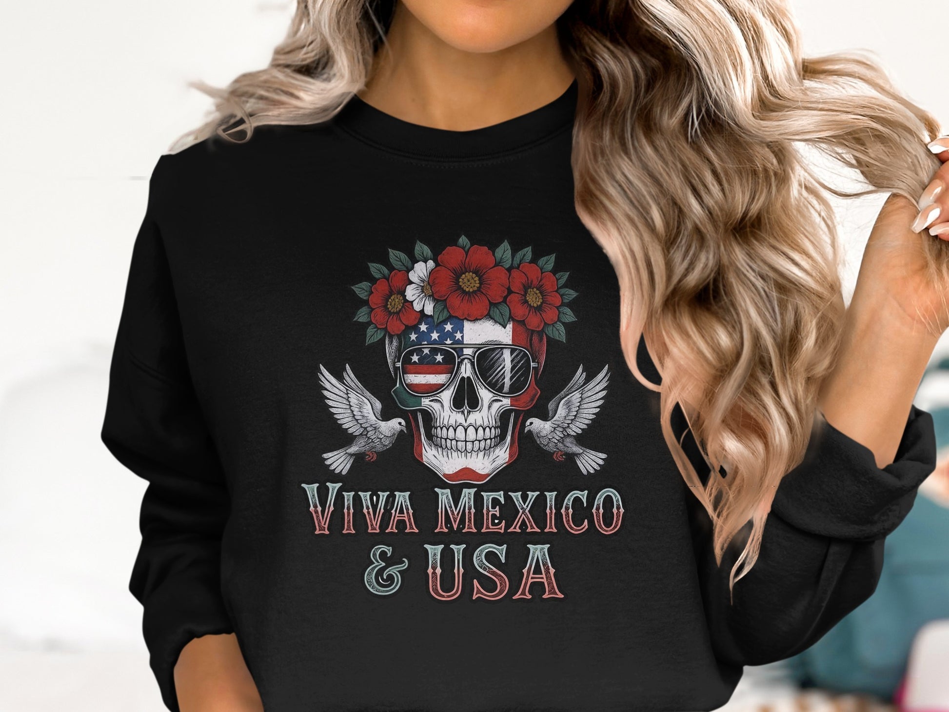 Viva Mexico USA Skull Graphic Long Sleeve Shirt product