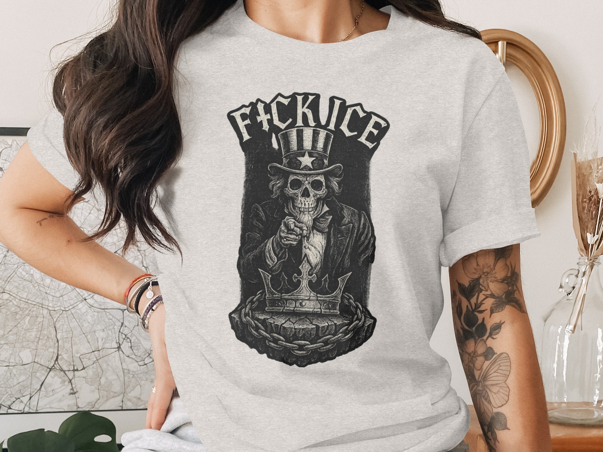 Patriotic Skeleton Uncle Sam Design Graphic T-Shirt product type